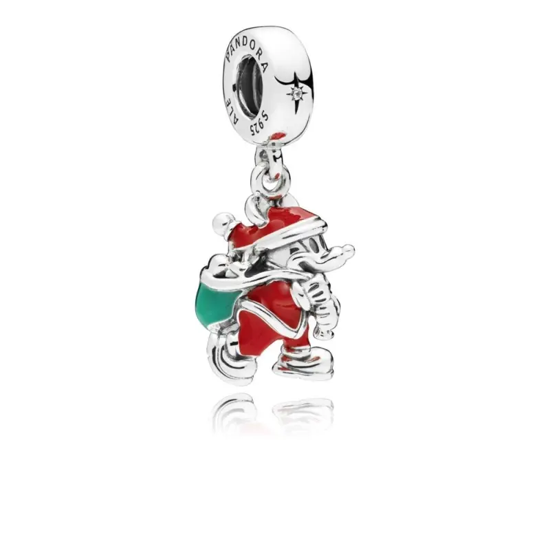 PANDORA Disney, Noel Mickey & Hediye Çantası Sarkıt Charm, Kırmızı ve Yeşil Emaye - 797501ENMX - Ürün Resmi
