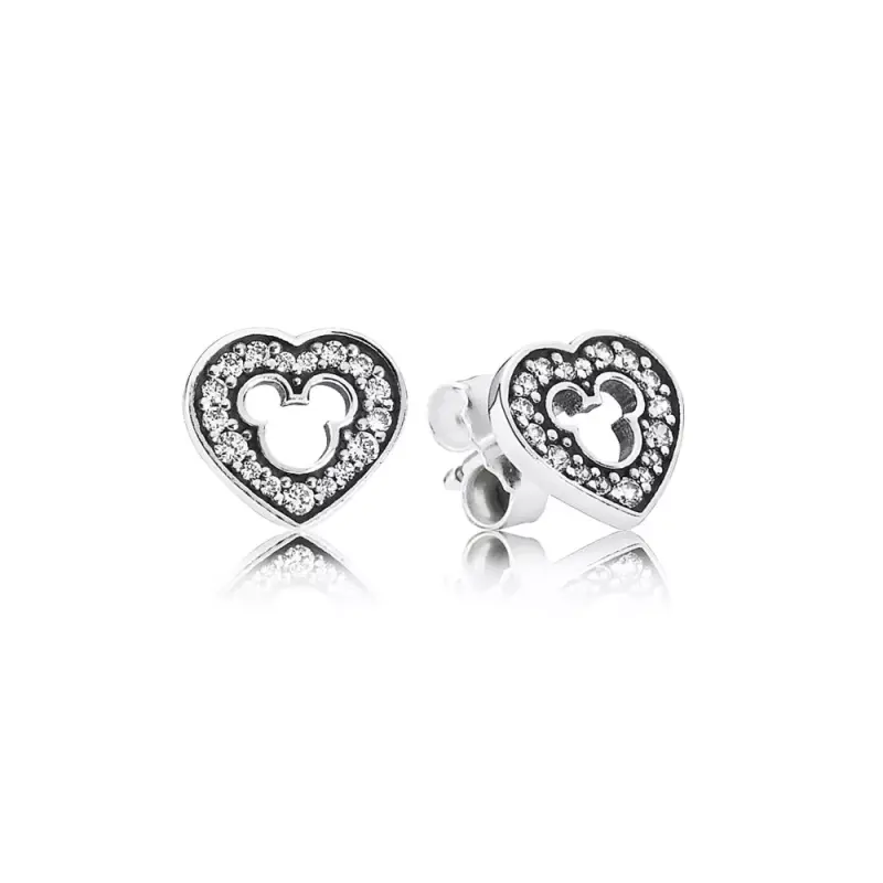 Disney heart silver stud earrings with cubic zirconia and cut-out Mickey silhouette - 290579CZ - Ürün Resmi