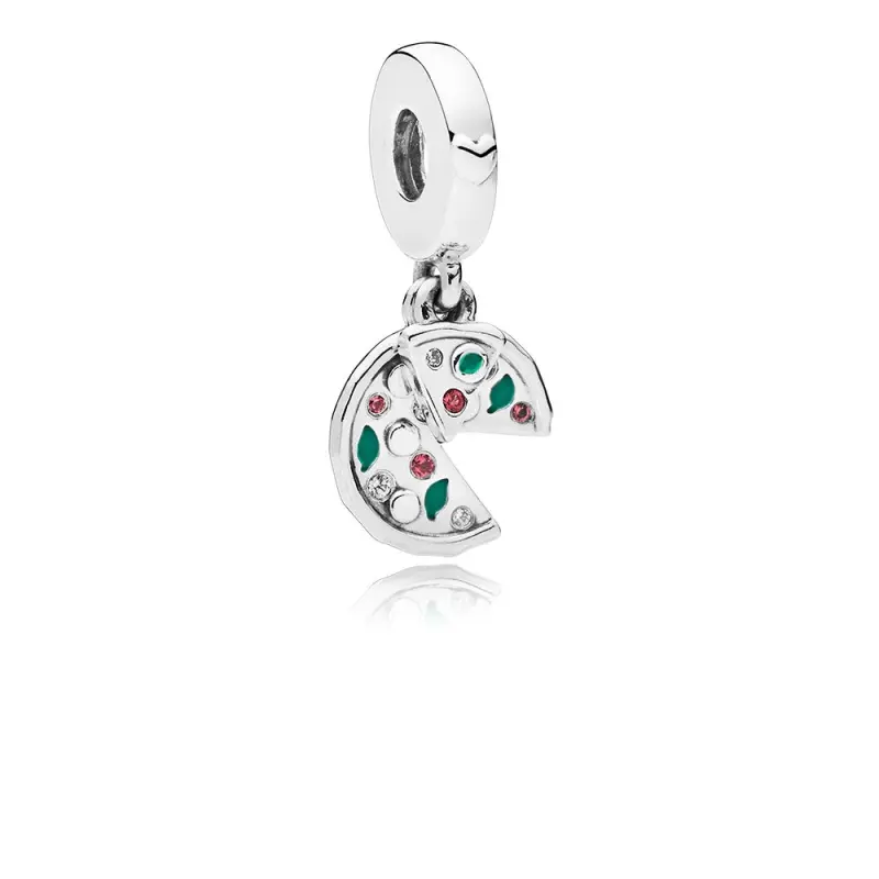 PANDORA Pizza Tutkusu Sarkıt Charm, Yeşil Emaye, Kırmızı Kristal ve Berrak CZ - 797443CZ - Ürün Resmi