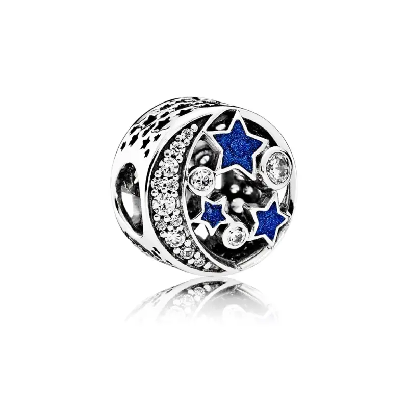 PANDORA Vintage Gece Gökyüzü Charm, Parıltılı Gece Yarısı Mavisi Emaye Berrak CZ - 791992CZ - Ürün Resmi