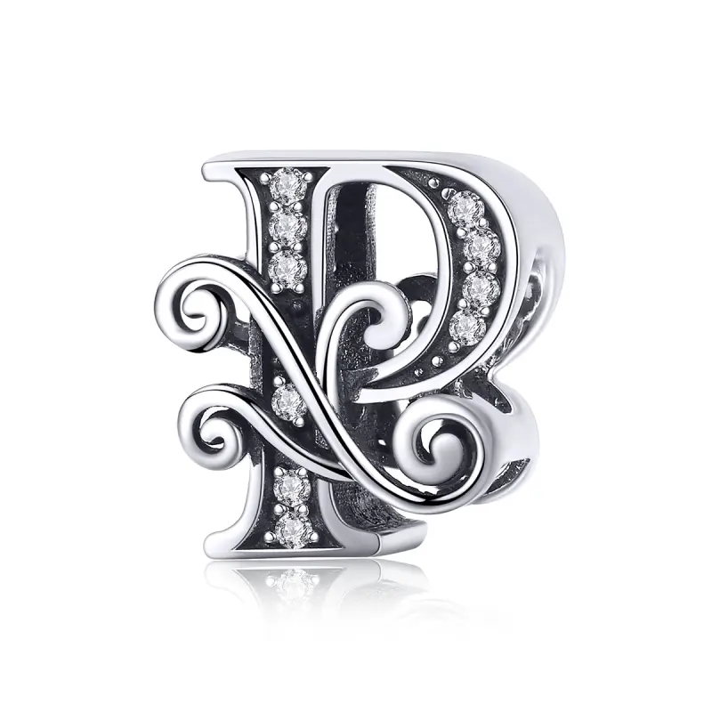 Pandora Tarzı Parlak Pavé Çiçek P Harfi Charm - BSC030-P - Ürün Resmi