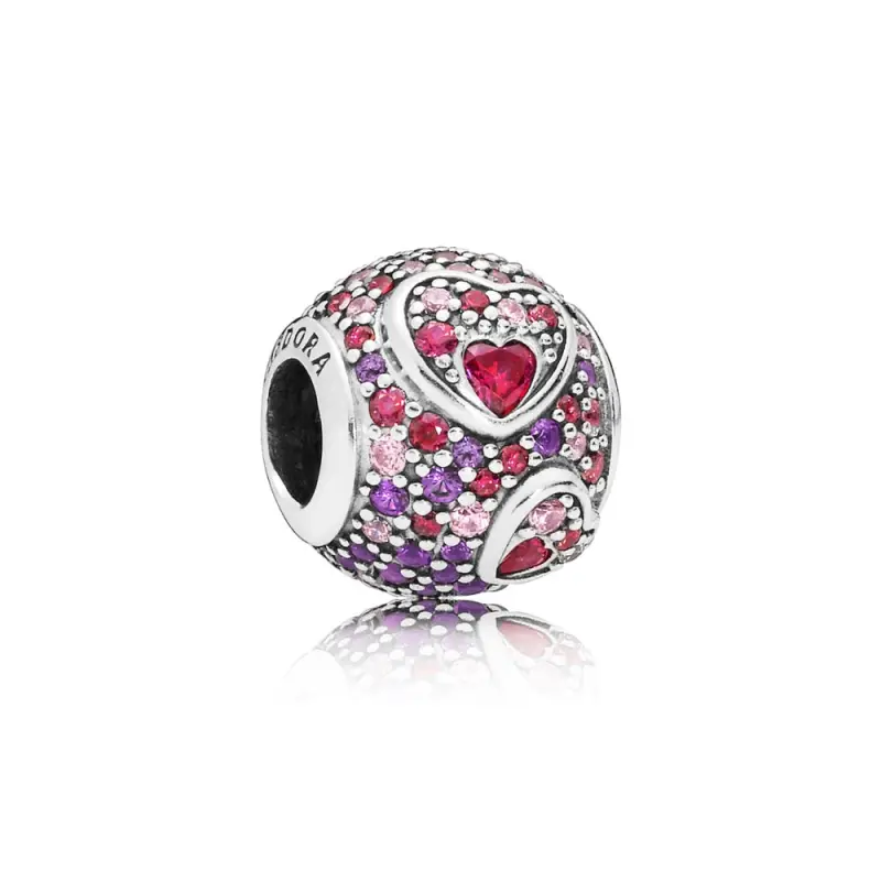 PANDORA Asimetrik Aşk Kalpleri Kolye Ucu, Kırmızı ve Pembe CZ, Kraliyet Moru Kristaller - 797826CZRM - Ürün Resmi