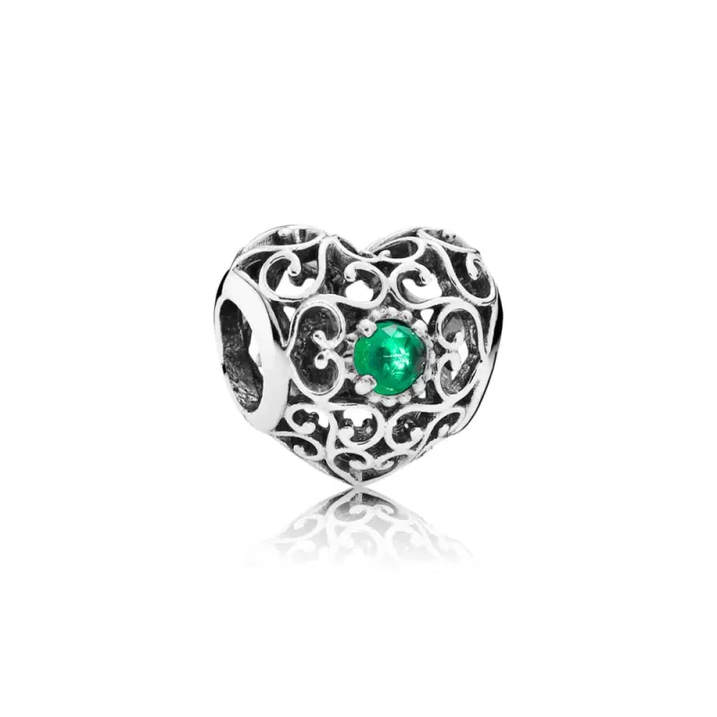 PANDORA May İmza Kalp Charm, Kraliyet Yeşil Kristal - 791784NRG - Ürün Resmi