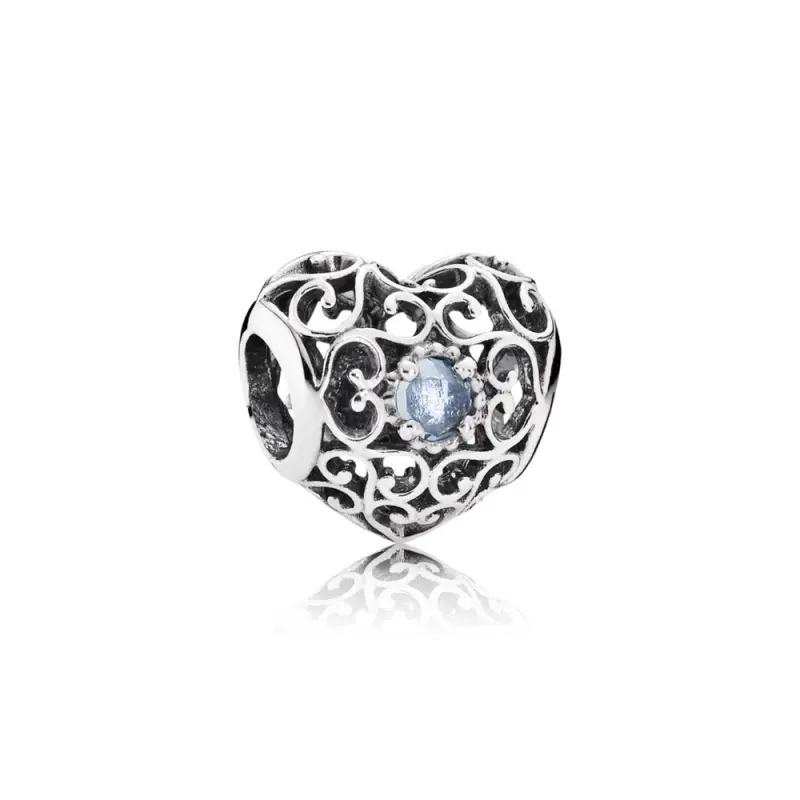 PANDORA Mart'ın İmza Kalp Charm'ı, Akuamavi Kristal - 791784NAB - Ürün Resmi