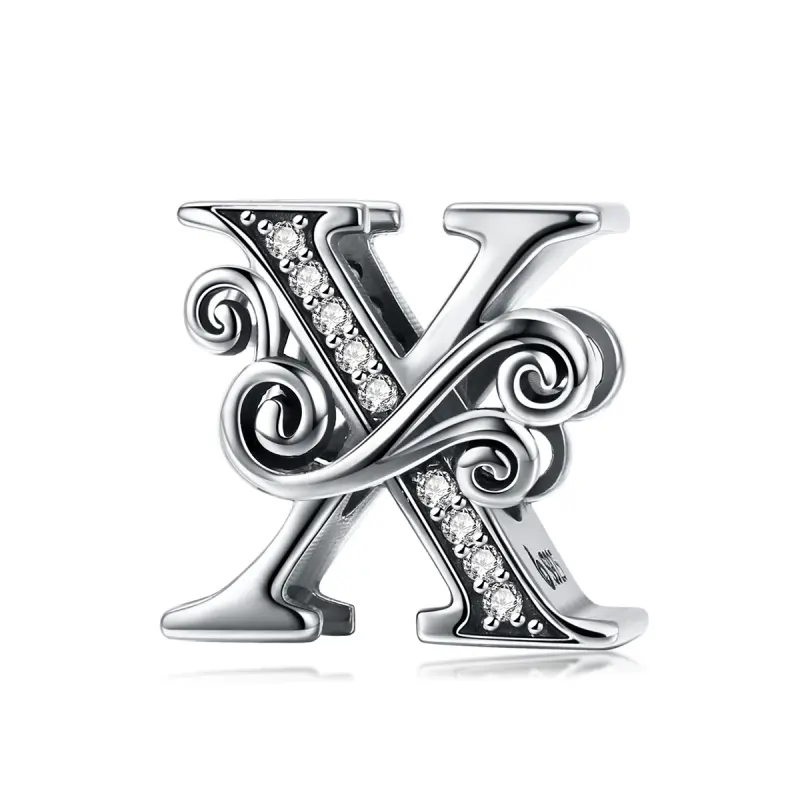 Pandora Tarzı Parlak Pavé Çiçek X Harfi Kolye Ucu - BSC030-X - Ürün Resmi