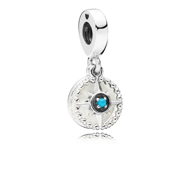 PANDORA Pusula Gülü Sarkıt Charm, Gümüş Emaye ve Camgöbeği Mavisi Kristal - 797196EN23 - Ürün Resmi