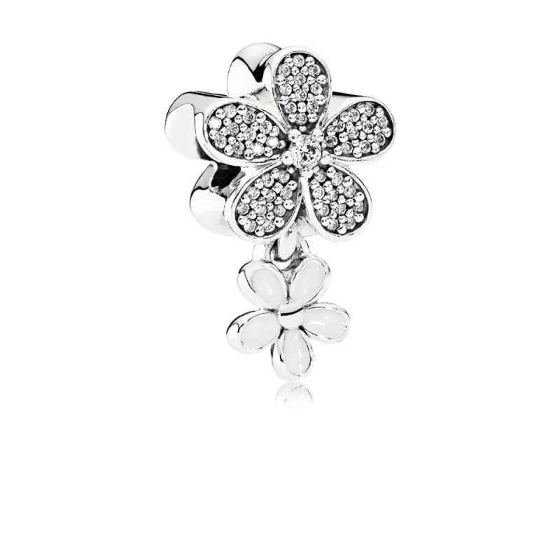 PANDORA Göz Kamaştıran Papatya İkili Beyaz Emaye Şeffaf CZ Püskül Charm - 792098CZ - Ürün Resmi