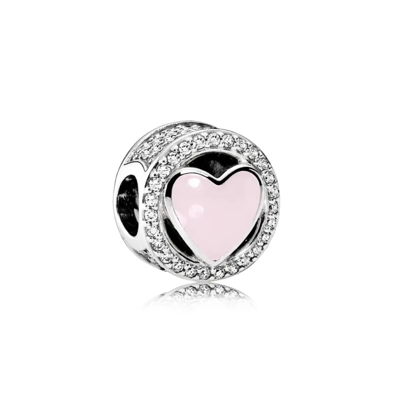 PANDORA Muhteşem Aşk Charm'ı, Yumuşak Pembe Emaye Berrak CZ - 792034CZ - Ürün Resmi
