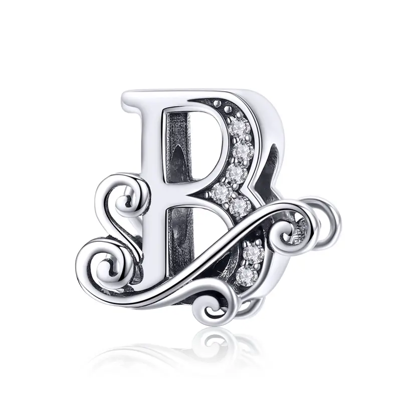 Pandora Tarzı Parlak Pavé Çiçek Harf B Kolye Ucu - BSC030-B - Ürün Resmi